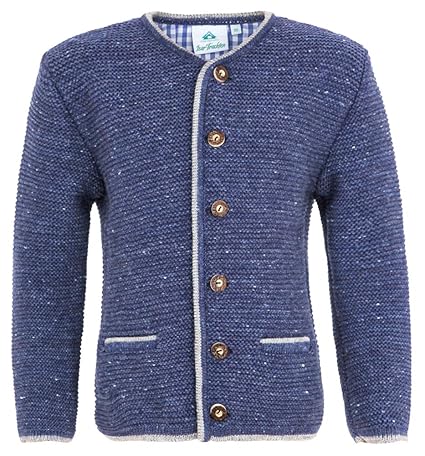 Isar-Trachten Kinder Strickjacke Felix mit Taschen - Jeansblau - Trachtenjacke Janker Kirchweih Oktoberfest