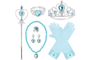 COCOJECI Princess Dress Up Party Accessories for Princess Costume Gloves Tiara Wand Necklace Earrings Bracelet and Ring Gift Set 9pcs (Blue, Set of 7, 9pcs)