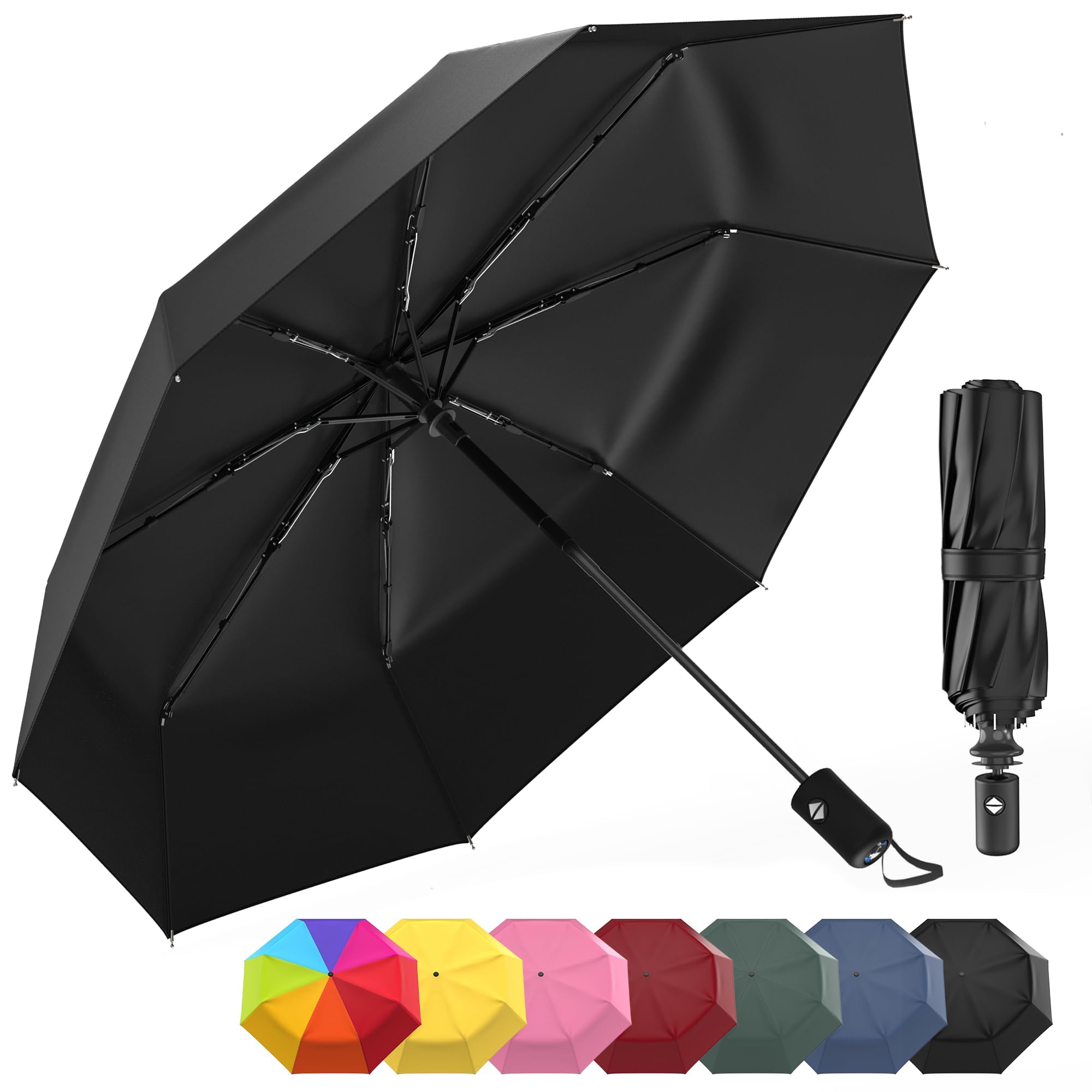 Rain-Mate Windproof Compact Umbrellas for Rain - Strong Reinforced Fiberglass Rib Design & Auto Open & Close - Portable Folding Travel Umbrella - Lightweight & Packable for Women & Men, Easy Collapse
