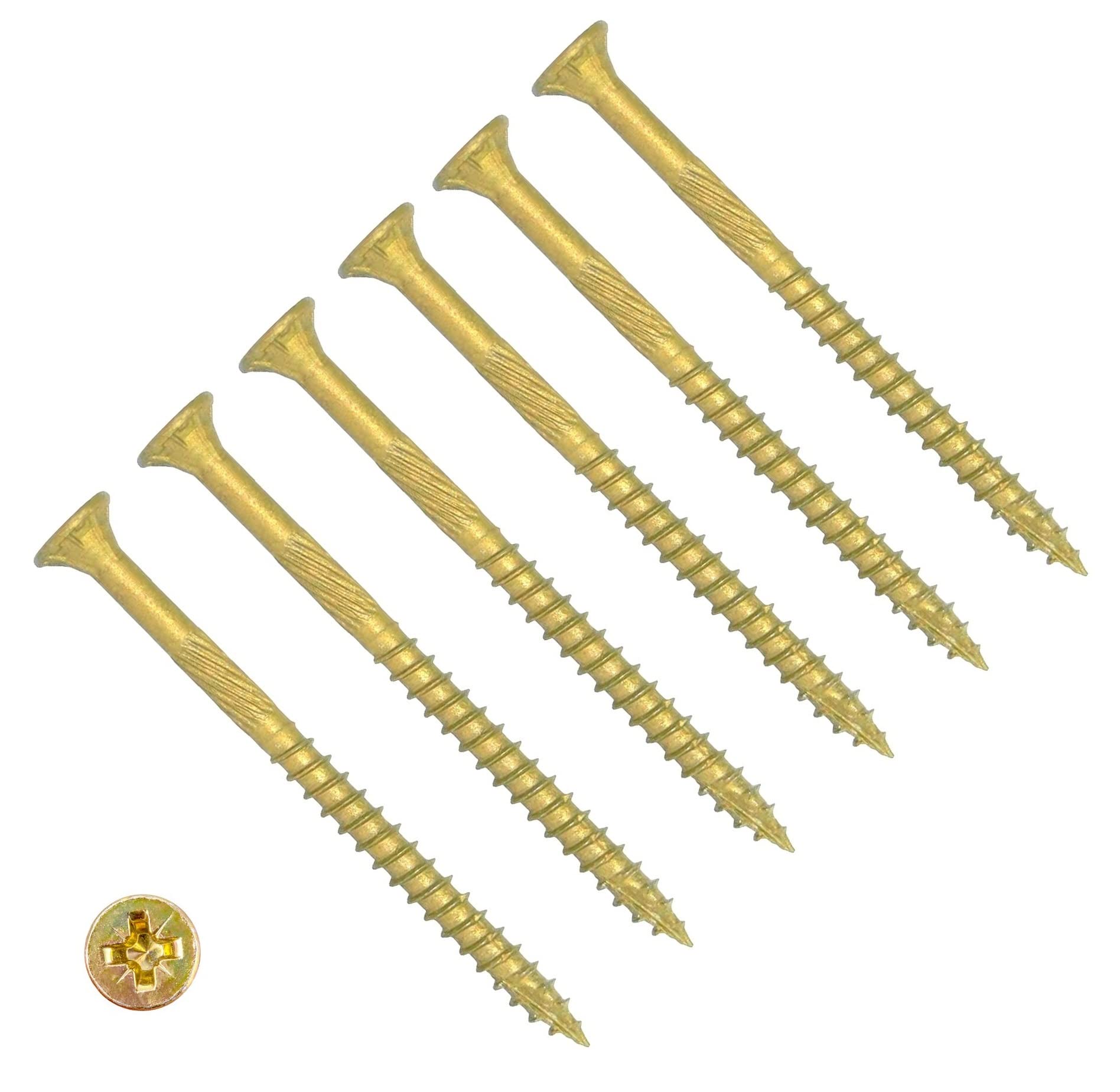 TERF High Performance Wood Screw 5.0 X 50mm Pozi Drive Flat Countersunk Double Head Screws 5.0 X 50mm For Hardest Hard Wood Fence Floorboard Hard and Softwood - Pack of 50, Zinc Yellow