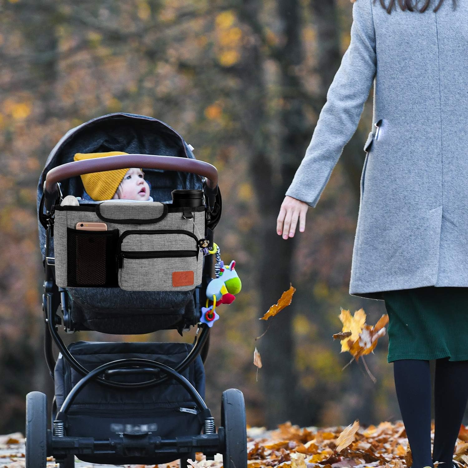 Homlynn Stroller Organizer, Parent Console Storage Bag-2 Deep Cup Holders Extra-Large Storage with Shoulder Strap, Adjustable Handlebar Strips-Fit All Stroller Models(Grey): Home Improvement