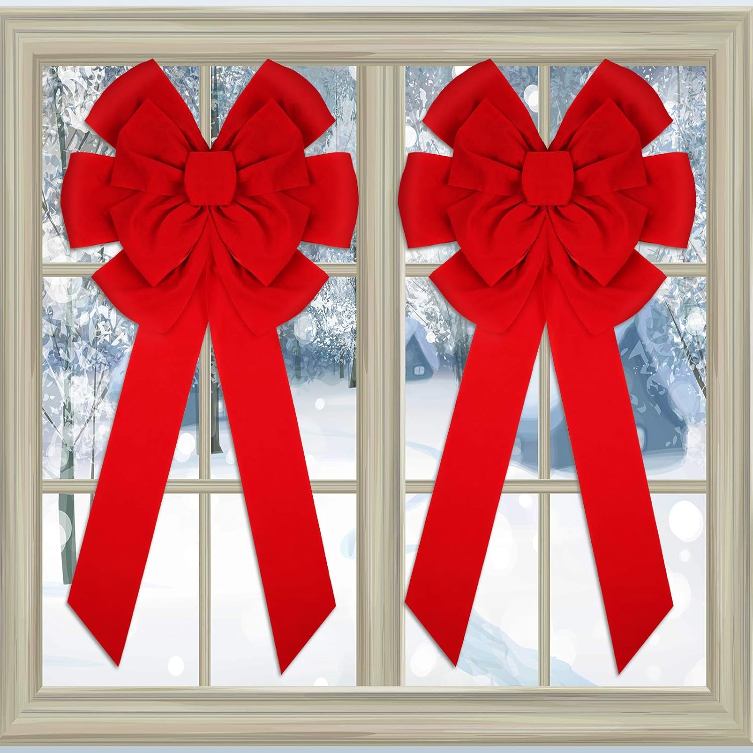 Bows & Ribbons - WILLBOND Christmas Red Velvet Bow 18 x 36 Inch Christmas Decorative Bows Christmas Tree Bow Large Christmas Bow for Christmas Indoor and Outdoor Decorations(4 Pieces)