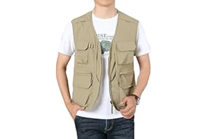Perbai Men's Black Utility Fishing Vest Outdoor Summer Lightweight Work Photo Safari Cargo Vest