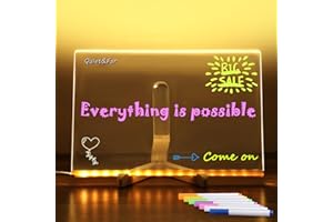 QUIET&FAR LED Note Board with Colors for Kids, Light LED Drawing Board 12 * 8" Light up with Stand, LED Acrylic Message Board for Kids,Glow Memo Note Message Board (12x8 in)
