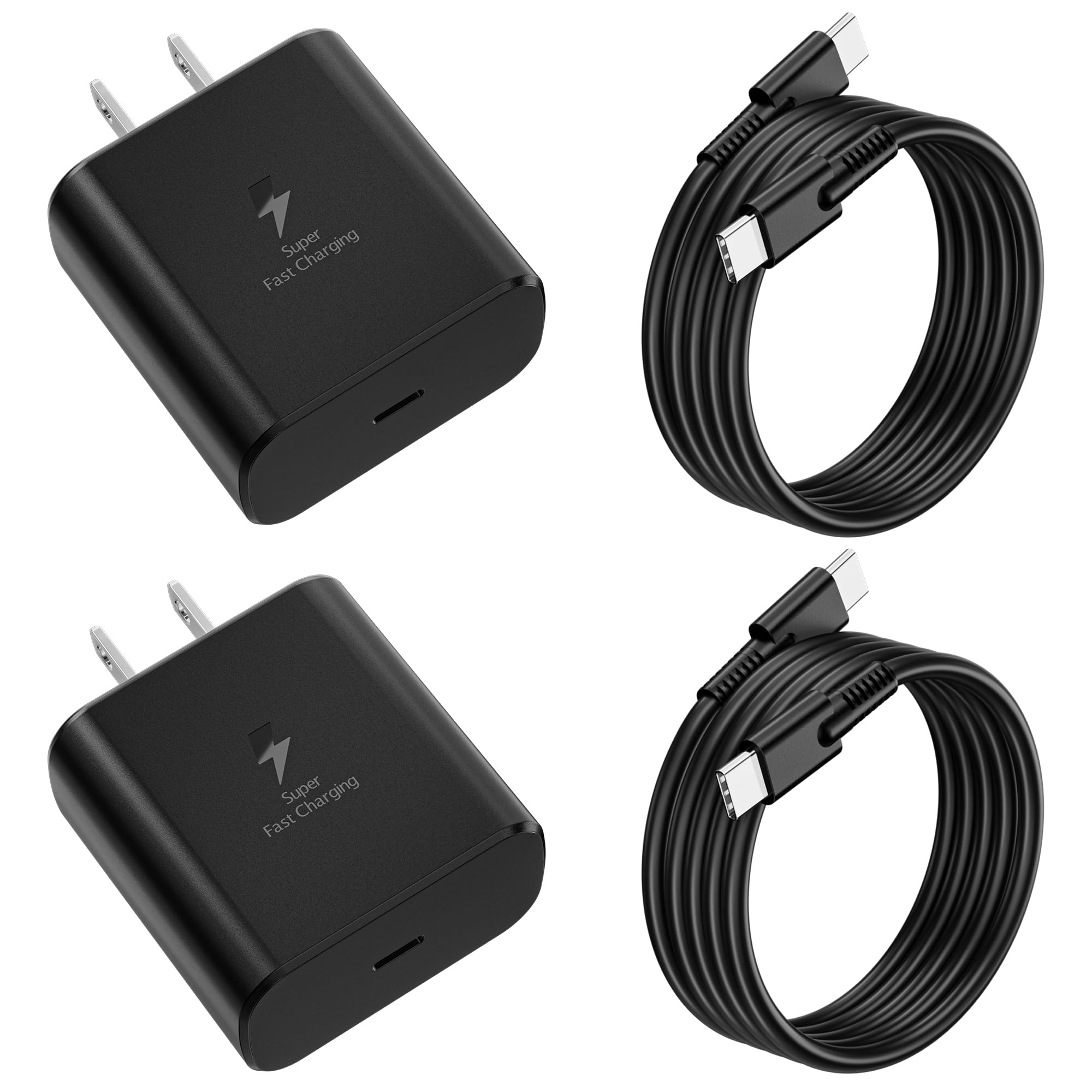 Photo 1 of 2026 New 45W USB C Super Fast Charging Android Phone Charger, 2-Pack with Dual 6ft Cables, Compatible with Samsung Galaxy S25/S24/S23/S22/S21/S20/Note 20/Note 10, Fast Charger Block for Home & Office