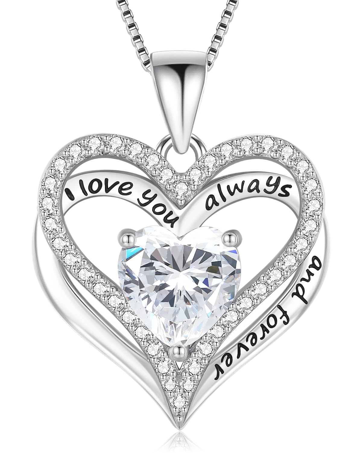 925 Sterling Silver Heart Necklace Women, Wife Anniversary Jewelry Gift Apr