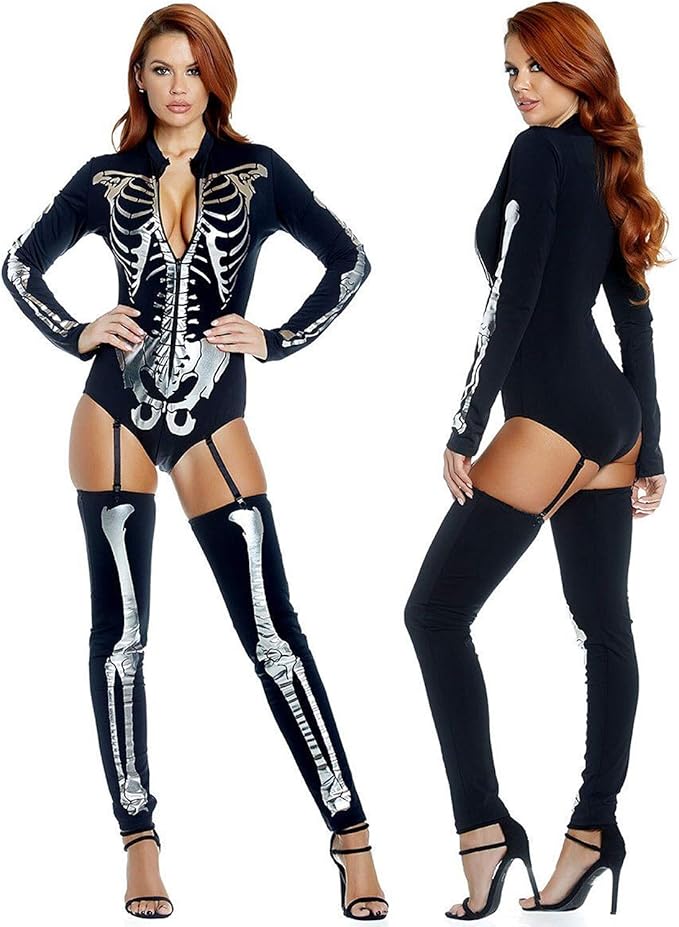 Quesera Women�s Halloween Costumes Skeleton Skinny Jumpsuit