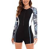NESY Long Sleeve Swimsuits for Women One Piece Bathing Suit Rash Guard Swimsuit Surfing Wetsuit Swimwear Boyshort UPF 50+