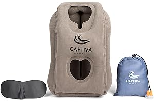 Captiva Global Airplane Travel Essentials Inflatable Travel Pillow for Airplane Travel (long flight), Cars and Office - Neck Pillow with Head Support. Perfect Plane Pillow/Flight Pillow/Blow Up Pillow