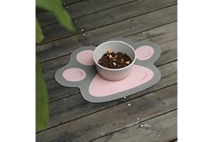 Le Courant Pet Feeding Mat - Cat Dog Mat for Food and Water Bowl, Absorbent Quick Dry, Anti-Slip No Stains, Cute Cat Paw, 12x17 in, Pink