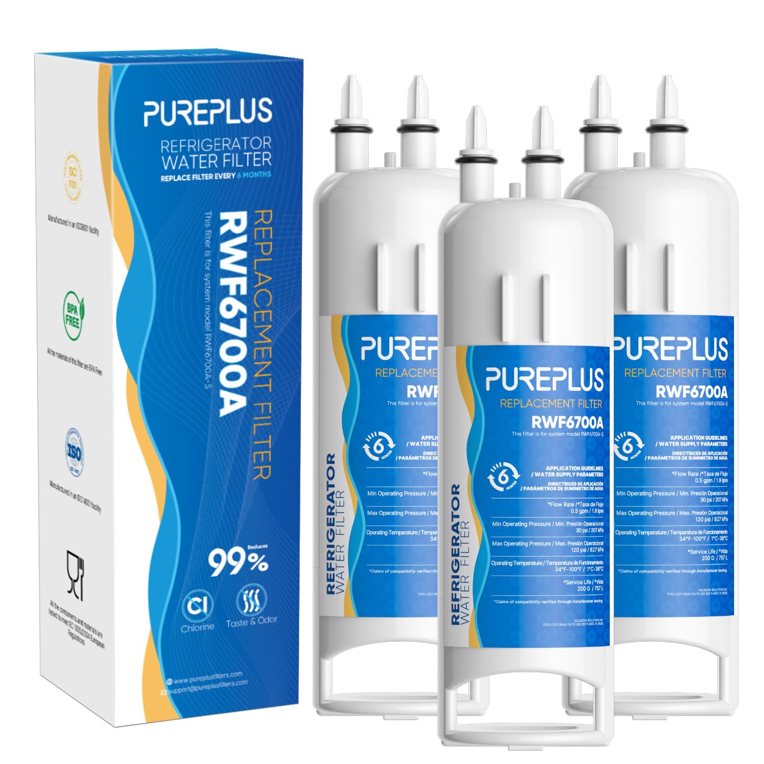 Photo 1 of PUREPLUS EDR1RXD1 Replacement for Everydrop® Filter 1, W10295370A, EDR1RXD1B, P8RFWB2L, P4RFWB, Kenmore® 46-9081, 46-9930, WD-F38,WRS325SDHZ Refrigerator Water Filter, 3 Pack
