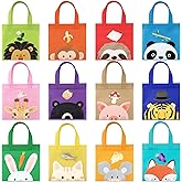 Golray 12PCS Non-Woven Safari Goodie Bags, Jungle Party Favor Totes with Handles & Double-Sided Animal Prints for Kids Birthday, Baby Shower & Daily Use, Gift Bags for Party Decorations Supplies