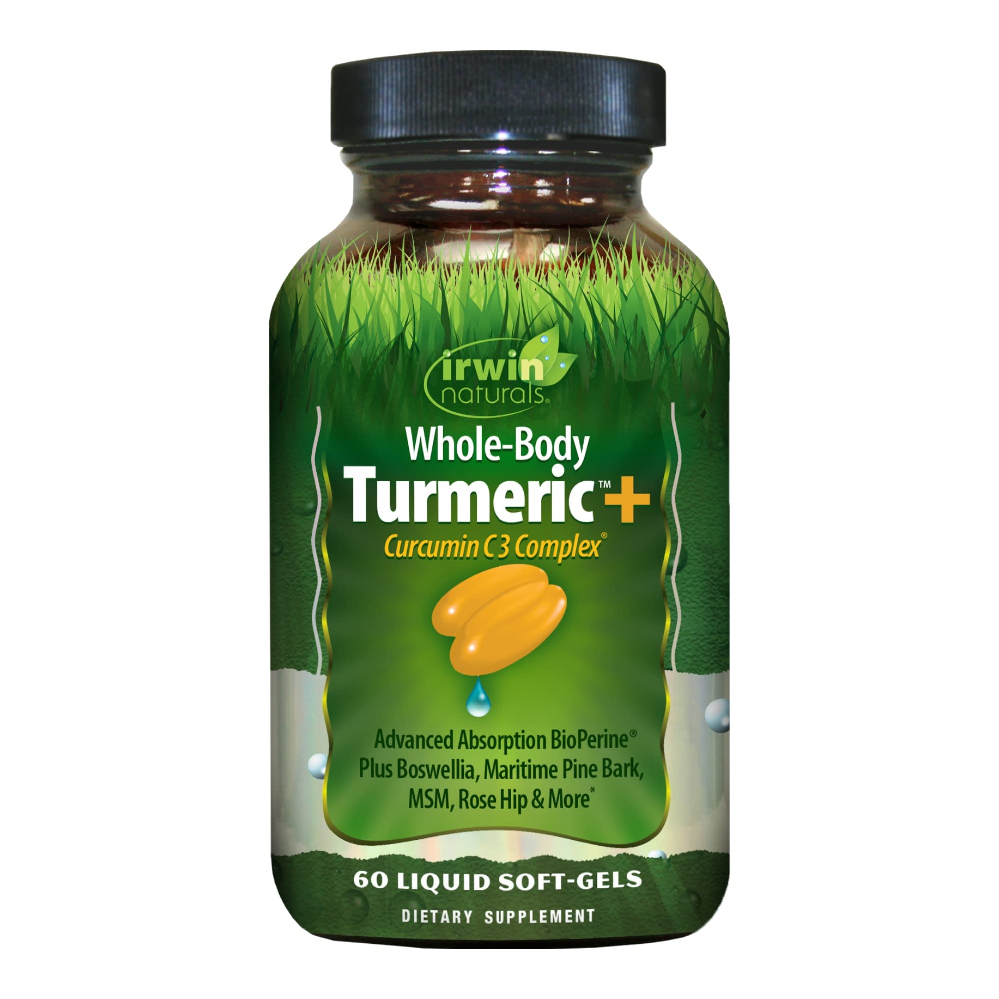 Irwin Naturals Whole-Body Turmeric+ - 60 Liquid Softgels - BioPerine Complex Enhanced Absorption - 30 Total Servings