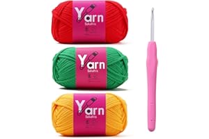 Sekafris Crochet Yarn with Cotton Yarn for Crocheting - Crochet Knitting Yarn for Beginners with Easy-to-See Stitches - Yarn for Crocheting - Chunky Yarn(Crimson+Golden Yellow+Christmas Green）