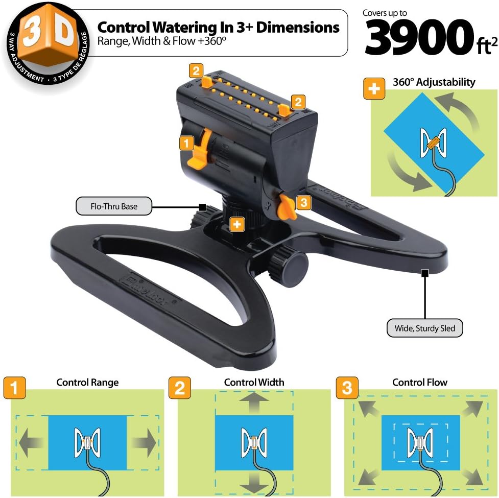Melnor 65003-AMZ MiniMax Turbo Oscillating Sprinkler with QuickConnect Product Adapter Watering Set, On Base, Black, Yellow : Garden & Outdoor