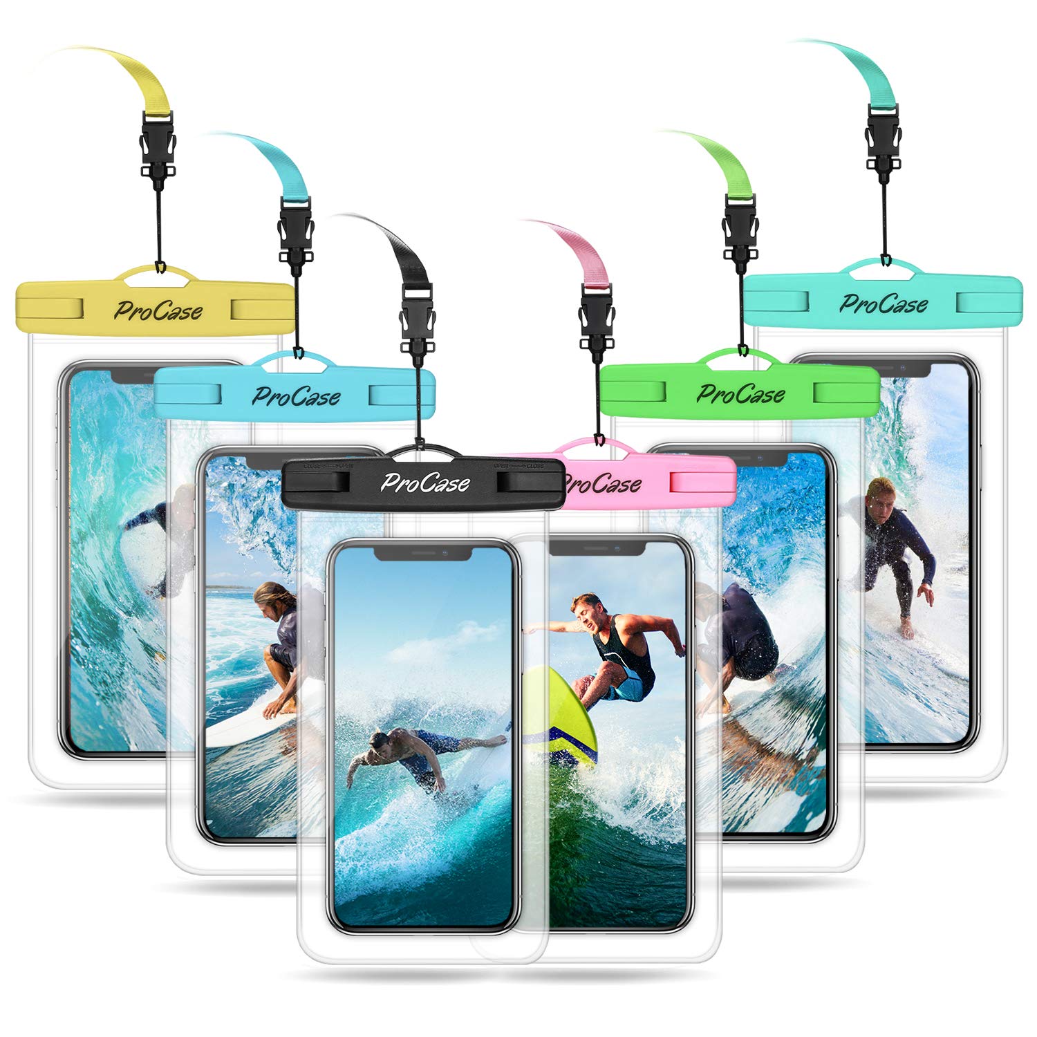 ProCase 6 Pack Waterproof Phone Pouch Case for iPhone 16 15 14 Plus Pro Max,13 12 Pro Max, 11 Xs Max XR X 8 7 6S Plus, Galaxy S22 S22+ S21 FE -Mixed