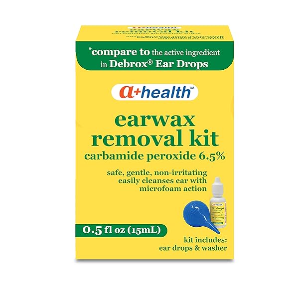 A+HEALTH EARWAX REMOVAL KIT, CARBAMIDE PEROXIDE 6.5%, MADE IN USA, DROPS AND EAR BULB SYRINGE, 0.5 OUNCES