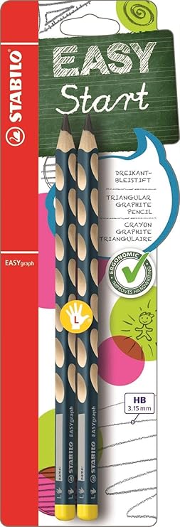 Ergonomischer Dreikant-Bleistift für Linkshänder - STABILO EASYgraph in petrol - Härtegrad HB - 2er Pack