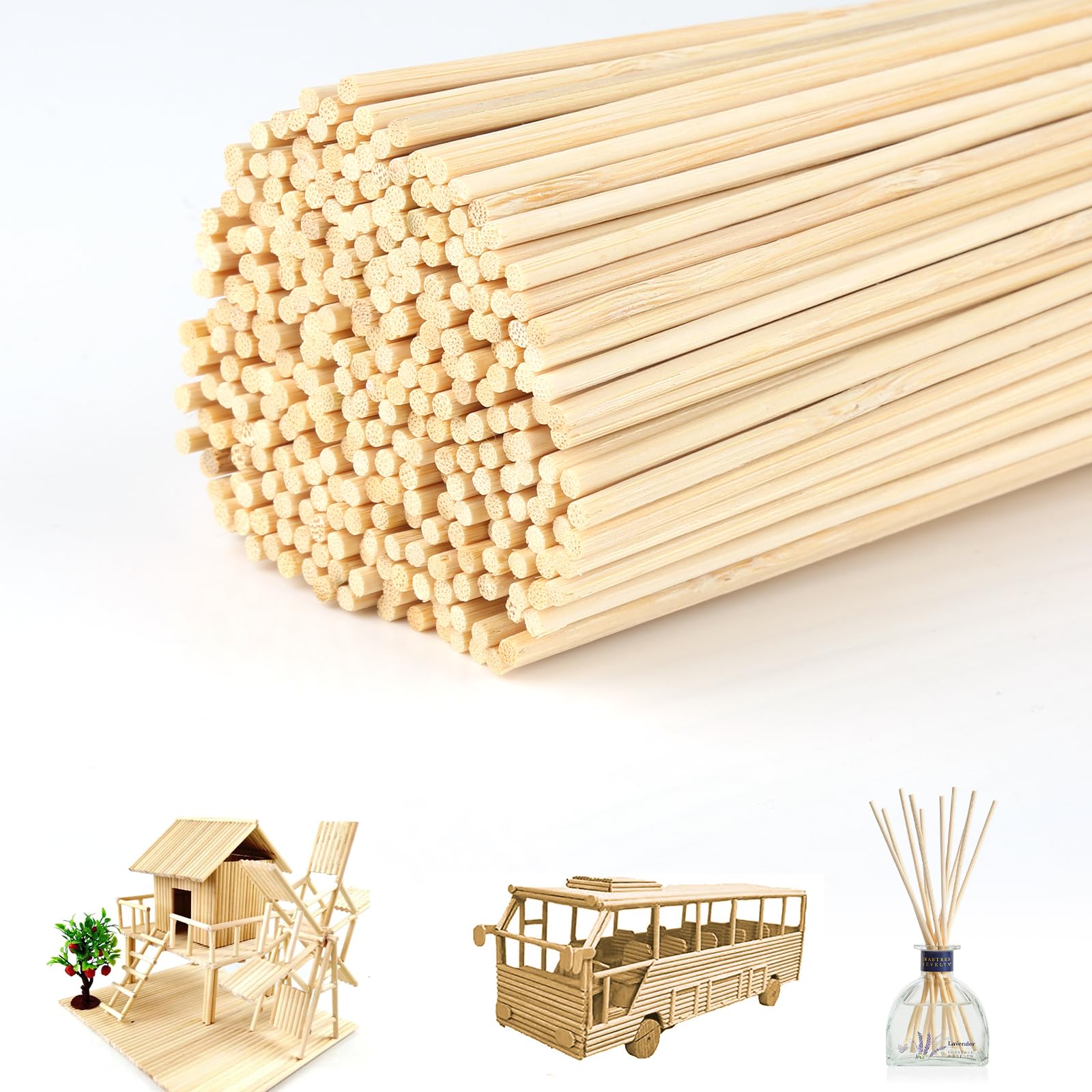 lahnao 300 Pack Wooden Sticks, Natural Round Wood Dowels, Unfinished Dowel Rods for Woodcrafts, DIY Crafts, Model Making(30cm x 3mm)