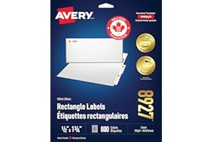 Avery White Rectangle Labels with Easy Peel for Inkjet/Laser Printers, 1/2" x 1-3/4", 800 Labels, Permanent (8927) Made in Ca