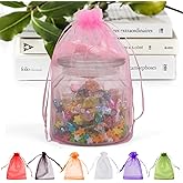 ANZNKU 50 Pack Sheer Organza Bags 6x9 inches, Mesh Drawstring Bags, Mesh Bag for Gifts Large Organza Favor Bag Drawstring for Party Wedding Valentine Gift(Pink)