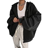 SweatyRocks Women's Causal Drop Shoulder Long Sleeve Sweatshirts Oversized Full Zip Solid Hoodie with Pocket