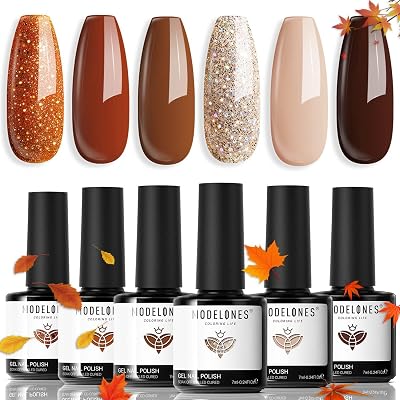 Modelones Gel Nail Polish Set 6 Colors Nude Brown Soak Off Glitter