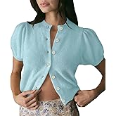 Womens Puff Short Sleeve Cardigan Sweaters Cropped Button up Lightweight Y2k Knit Summer Cardigans