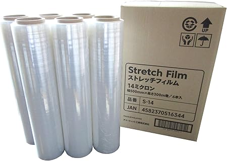Amazon まとめ買い６巻セット ストレッチフィルム １４ミクロン 幅500ｍｍ 300ｍ巻 ストレッチフィルム 文房具 オフィス用品