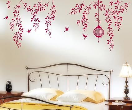 Decals Design Hanging Vines with Cage and Birds Wall Sticker (PVC Vinyl, 70 cm x 50 cm)
