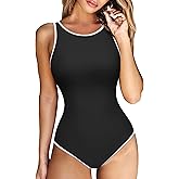 RXRXCOCO Women One Piece Swimsuits Tummy Control Shapewear Bathing Suits Color Block High Neck Swimwear
