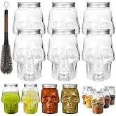 Skull Storage Jar, Reusable Skull Jars With Lids For Spices, Transparent Skull Beverage Bottles, Skull-Shaped Decorative Storage Can for Spices Seasonings or Drinks (6PC-12.5OZ-Plastic(Without hole))