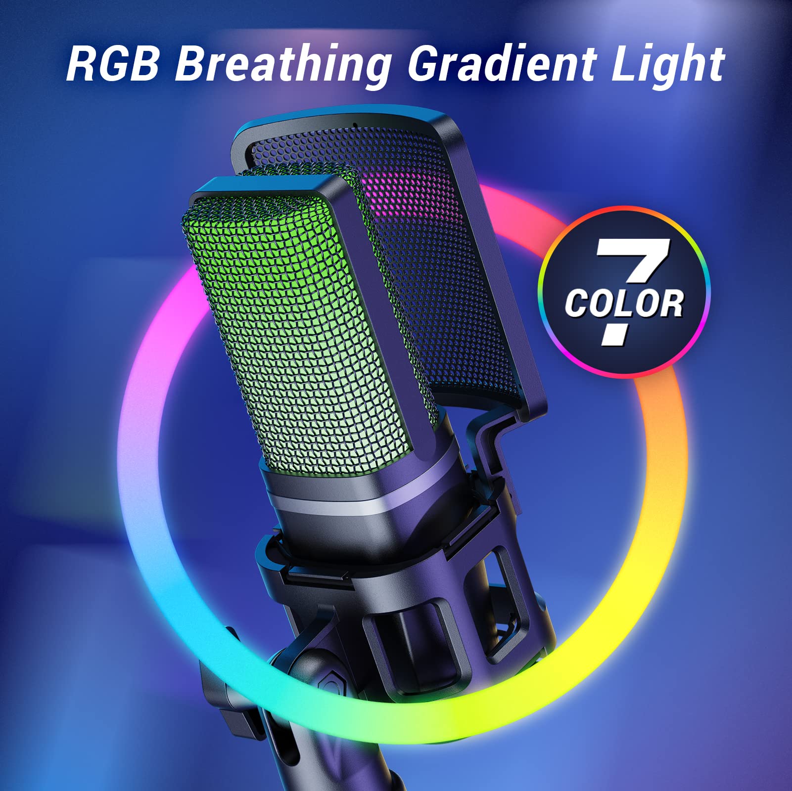 TONOR Gaming USB Microphone for PC, RGB Condenser Computer Mic with Tripod Stand, Quick Mute, Gain Control, for Gaming, Streaming, Podcasting, Recording, Cardioid Mic Kit for Laptop/PS4/PS5 TC777 Pro