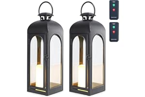 Bdor 2 Pack 20 Inches Metal and Tempered Glass Decorative Lantern with Electronic Wax Effect - Indoor/Outdoor Decorative Lighting, Handcrafted Aesthetic, Perfect for Home, Parties, and Holiday Decor