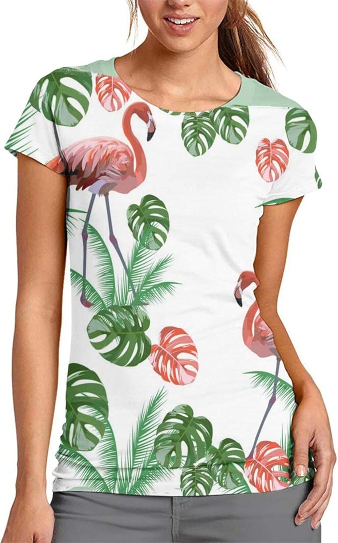 Nueey Flamingo Womens T Shirts Loose Comfy White T-Shirts for Casual