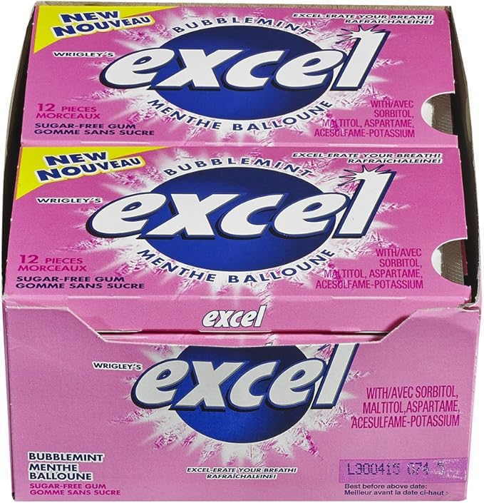Excel SugarFree Gum, Bubblemint, 12Count Amazon.ca Grocery