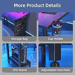 L Shaped Gaming Desk with LED Lights & Power
