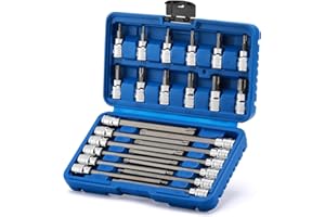 Ementol 3/8 Inch Drive Torx Bit Socket Set, Extra Long Star Bit Sockets, 24-Piece, Cr-V and S2 Alloy Steel, T10-T60
