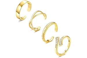ORAZIO Gold Toe Rings for Women Non Tarnish 14K Gold Filled Toe Ring Adjustable Hug CZ Triple Open Band Rings Summer Beach Foot Jewelry for Women 4Pcs