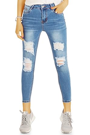 bestyledberlin Damen High Waist Jeans, Knöchellange Röhrenjeans, Destroyed Style SkinnyJeans j42l