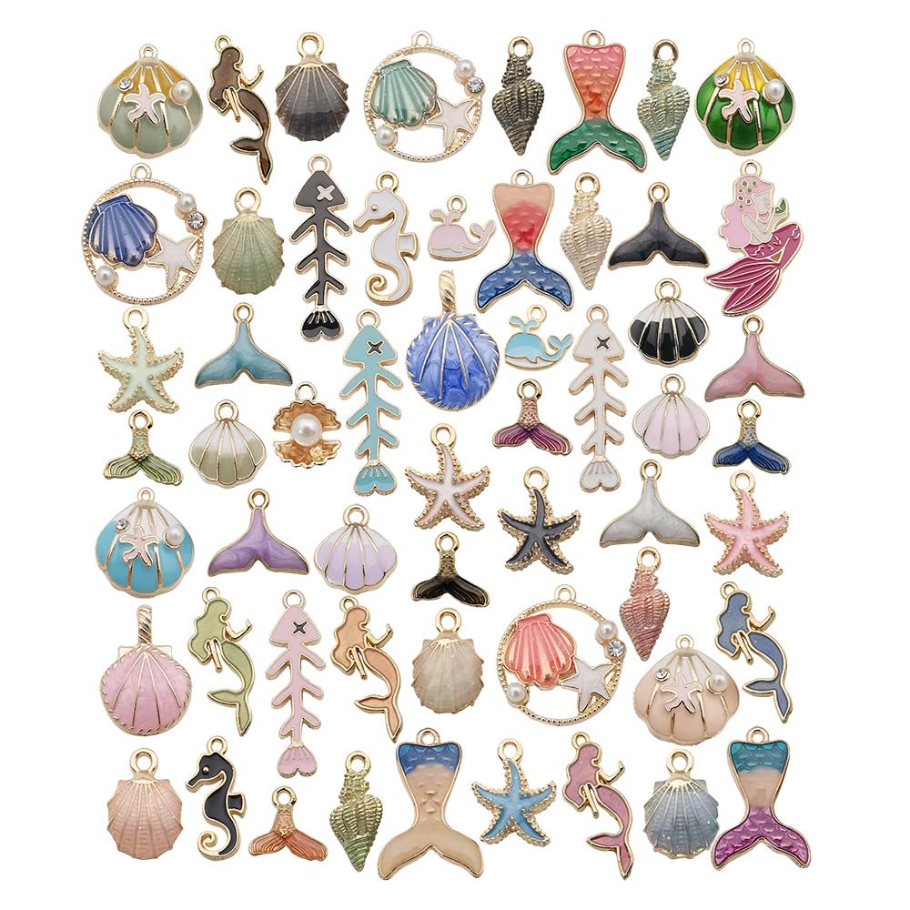 LUTAKU 55 Pcs Boho Summer Beach Charm Pendants, Enamel Metal Mixed Ocean Necklace Charms for Earring Bracelet Keychain DIY Craft Making Jewelry Accessories (Muti)