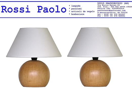 title=Coppia lumetto lampada abat jour da comodino sfera in legno tornito con