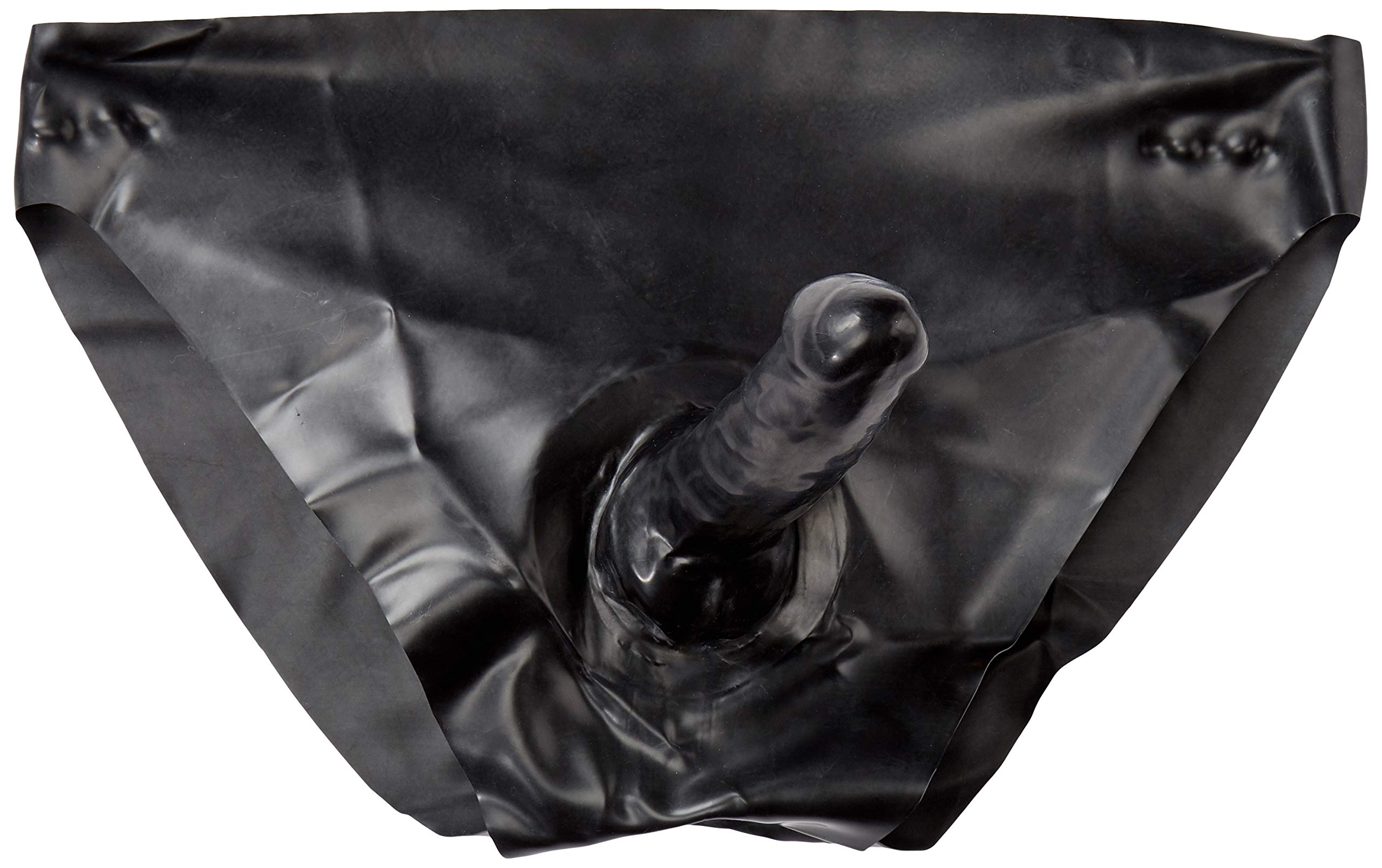 Erotic Fashion Women's Briefs with 2 Dildos Inside (12 x 3.5 cm) and Outside (14 x 4 cm) Latex Black Size L