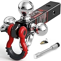 TYT Tri Ball Hitch Trailer Mount with Locks,Tow Hook & Clevis Shackle, Fits 2 inch Hitch Receiver with 2-5/16",2",1-7/8" Hitc
