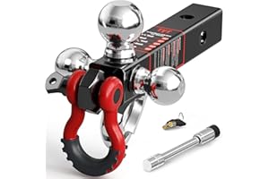 TYT Tri Ball Hitch Trailer Mount with Locks,Tow Hook & Clevis Shackle, Fits 2 inch Hitch Receiver with 2-5/16",2",1-7/8" Hitc