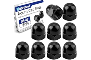 USDRWAM 50Pcs #8-32 Acorn Cap Nuts, Zinc Plating-Black Hex Head Acorn Cap Nuts, Stainless Steel 18-8 (304) Hexagon Dome for Indoor Outdoor