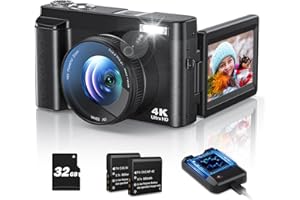Bifevsr 4K Digital Camera for Photography Autofocus, 48MP Vlogging Camera with Flash Anti-Shake, 3'' 180° Flip Screen Compact Travel Camera 16X Zoom Camera for Teens with 32G Card, Battery Charger