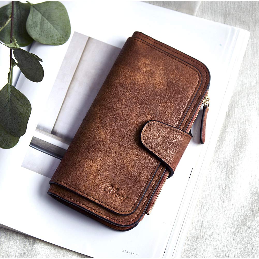 CLUCI Wallet For Women PU Leather RFID Blocking Womens Wallet Bifold Card Holder Ladies Clutch with ID Window