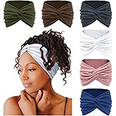 Tobeffect 7'' Extra Wide Headbands for Women, Large Thick Turban Head Wrap Headband, Boho Bandana Head Bands for Women's Hair, Non Slip Workout Yoga Hairband Hair Accessories, 6 Pack
