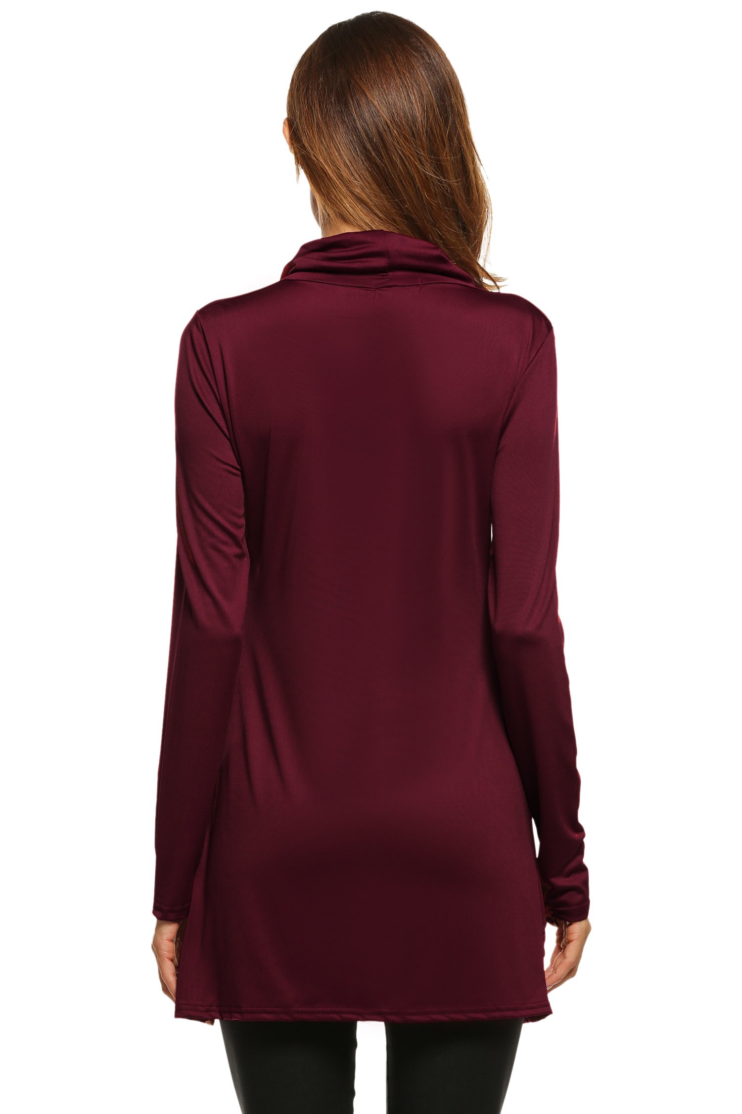 Hotouch Women Long Sleeve Solid Tunic Top Slim Hankerchief Hem Shirt Wine Red S